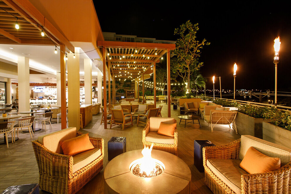 Patio at Night with Fire Pit