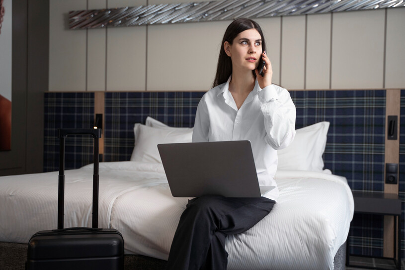 woman doing a hotel booking