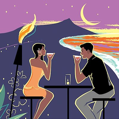 Katie Borden artwork of couple drinking cocktails