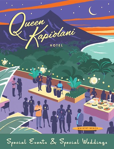 Katie Borden artwork of guest mingling at night