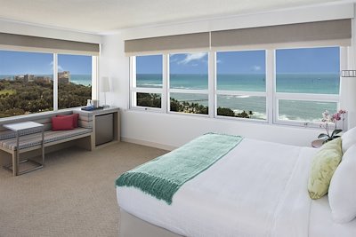 View from hotel bed of ocean view